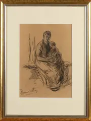 Bernard de Hoog, Moeder met kind, Houtskool op papier