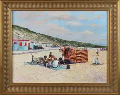 Monogram E.H., Strandgezicht, Olieverf op paneel