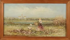 P. Winson, Vrouw met kind in landschap, Olieverf op linnen