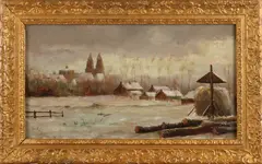 E. van Os, Wintergezicht Laren, Olieverf op paneel
