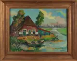 W. van Boven, Hollands impressionistisch landschap, Olieverf op linnen