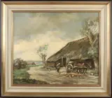 H.C. Kranenburg, Drentse boerderij, Olieverf op linnen