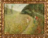 Figuren in landschap by Onduid. gesig., Olieverf op linnen, sold Jan 2022
