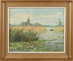 H. Hubregtsen, Landschap met waterlelies, Olieverf op linnen