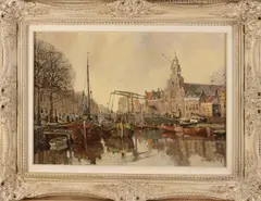 H.C.A. Paradies, Rotterdams havengezicht, Olieverf op paneel