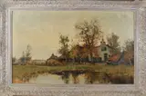 Adrianus Zwart, Boerderij met waterpartij, Olieverf op linnen