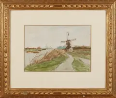 Hollands riviergezicht met windmolens by J.H. Weissenbruch, Aquarel op papier, sold Oct 2021
