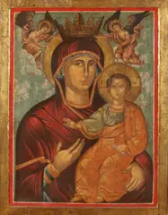 Russisch ikoon, Maria met kind, Krijtlaag bloot gelegd