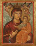 Russisch ikoon, Maria met kind, Krijtlaag bloot gelegd