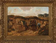 M.J. Nefkens, Zandafgraving in de duinen, Olieverf op linnen
