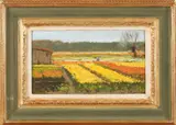 J. van Leeuwen, Hollandse bollenvelden, Olieverf op paneel