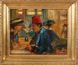 Verso romance a café by Onduid. gesig., Olieverf op paneel, sold Oct 2021
