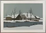 Klaas Bernink, Besneeuwd landschap met boerderij, Lithografie op papier
