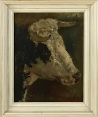 Jan Vrolijk, Studie koeienkop, Olieverf op schilderskarton