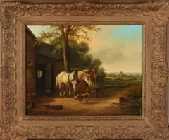 C. Hoevenaar, Paardenstal, Olieverf op paneel