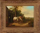 C. Hoevenaar, Paardenstal, Olieverf op paneel