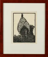 Jan Mankes, zilver wiandotte, Houtsnede op papier