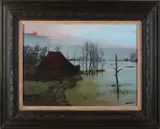 Jan Ouwersloot, Landschap watersnood Zeeland, Olieverf op paneel