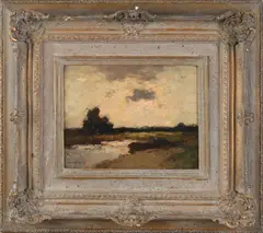 Riviergezicht bij avond by Aris Knikker, Olieverf op linnen, sold Oct 2021