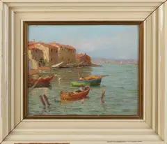 Clement Boyer, Mediterraanse haven, Olieverf op paneel