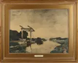 J.H. Weissenbruch, Riviergezicht met ophaalbrug, Lithografie op papier