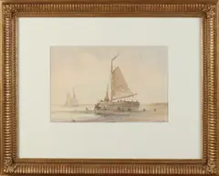 G.M. Munthe, Bomschuit op strand, Aquarel op papier