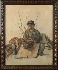Bertha Valkenburg, Jonge mandenmaker, Aquarel op papier
