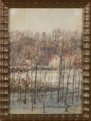 Hendrik Valkenburg, Wintergezicht Oosterpark, Aquarel op papier
