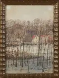Hendrik Valkenburg, Wintergezicht Oosterpark, Aquarel op papier