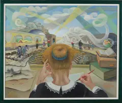 Piet de Haan, Figuren op perron, Olieverf op linnen
