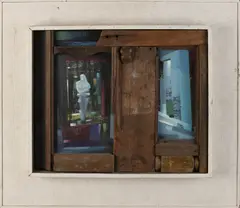 A.D. Pieters, Modern kunstwerk, Modern kunstwerk van meubelhout en acryl in lijst