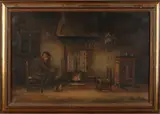 Jaap van Kregten, Twents interieur met boer, Olieverf op linnen