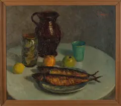 Frans Mars, Stilleven met makrelen, Olieverf op linnen