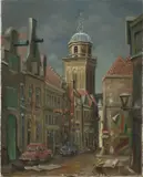 Piet de Haan, 1985 Deventer, Stadsgezicht Deventer, Olieverf op linnen