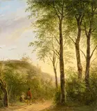 Andreas Schelfhout, Abendliche Waldlandschaft mit zwei Wanderern