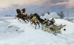 Bodhan von Kleczynski, Wilde Schlittenfahrt, Öl auf Leinwand