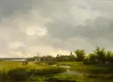 Ignaz Raffalt, Flusslandschaft, Öl auf Holz