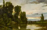Charles-François Daubigny, "Bord de rivière, le soir", Öl auf Leinwand