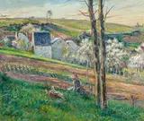 Victor Vignon, Paysage de campagne avec une jeune fille de repos, Öl auf Leinwand