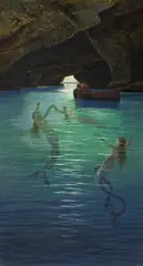 Fischer und Meerjungfrauen in der Blauen Grotte auf Capri by Hermann David Salomon Corrodi, Öl auf Leinwand, sold Nov 2015
