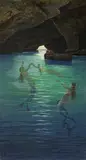 Hermann David Salomon Corrodi, Fischer und Meerjungfrauen in der Blauen Grotte auf Capri, Öl auf Leinwand