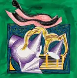 One Small Goat Papa Bought for Two Zuzim, from Illustrations After El Lissitzky's Had Gadya by Frank Stella, 1984, Lithograph, linocut and screenprint in colors with hand-coloring and collage, on T.H. Saunders and hand-cut Somerset pap, sold Jul 2020