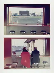 Dan Graham, View Interior, New Highway Restaurant, Jersey City, NJ (diptych), 1967, Two color coupler prints, mounted on one sheet of museum board (as issued), with full margins,