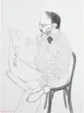 David Hockney, Henry Reading Newspaper, from Friends, 1977, Lithograph, on Laurence Barker handmade paper, the full sheet