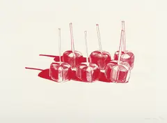 Suckers State II by Wayne Thiebaud, 1968, Lithograph in red, on Rives BFK paper, with full margins, sold Jul 2020