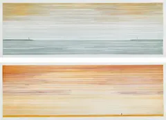 Ed Ruscha, Two People Temporarily Separated; and Man Walking Away from it All, 1980, Two etchings in colors, on R.K. Burt paper, with full margins