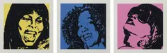 Mickalene Thomas, Trois Divas I-III (AEIOU and sometimes Y), 2010, The complete set of three screenprints in colors with hand-applied rhinestones, on Museum Board, the full sheets