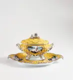 Cindy Sherman, Madame de Pompadour (née Poisson) soup tureen, 1990, Porcelain soup tureen in three parts, with screenprinted elements, hand-painting in platinum and glaze