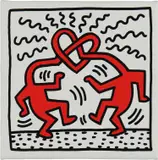 Keith Haring, Untitled (two lovers), 1989, Screenprint in colors, on canvas over wood stretchers