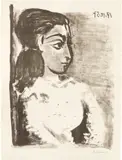 Buste de femme au corsage blanc (Jacqueline de profil) (Bust of a Woman with White Bodice, Jacqueline in Profile) by Pablo Picasso, 1957, Lithograph, on Arches paper, with full margins, sold Oct 2020
